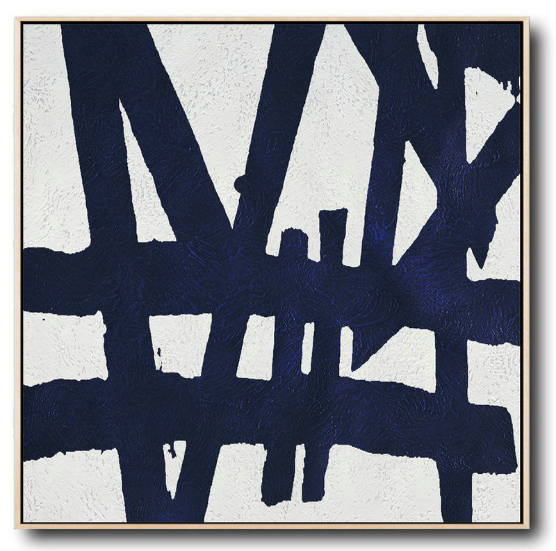 Extra Large Abstract Painting On Canvas,Hand Painted Navy Minimalist Painting On Canvas,Big Canvas Painting